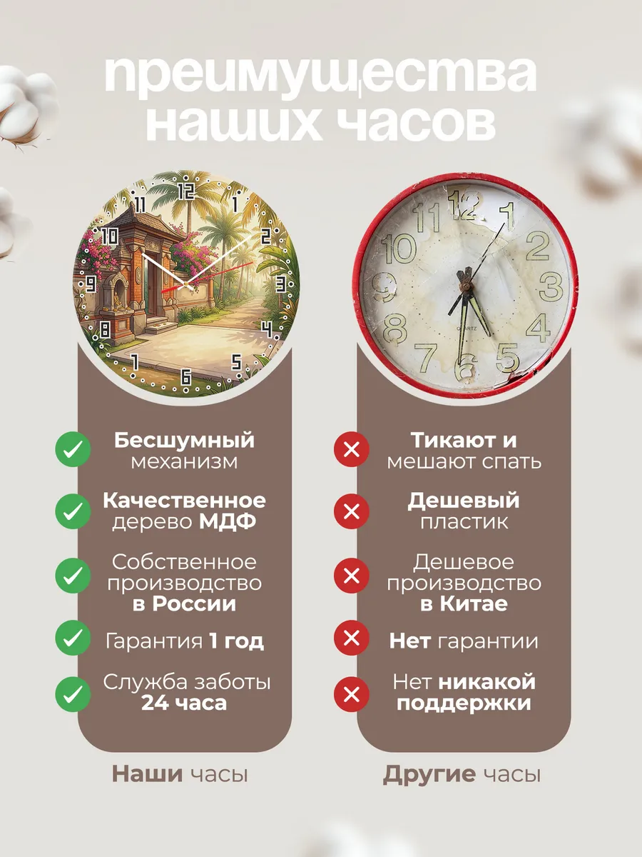 Часы настенные бесшумные Деревенские ворота Бали 33 см — фото 10