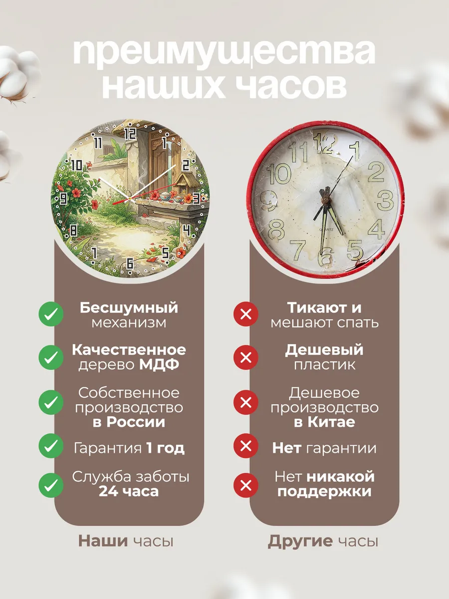 Часы настенные бесшумные Домашний алтарь Бали 33 см — фото 10