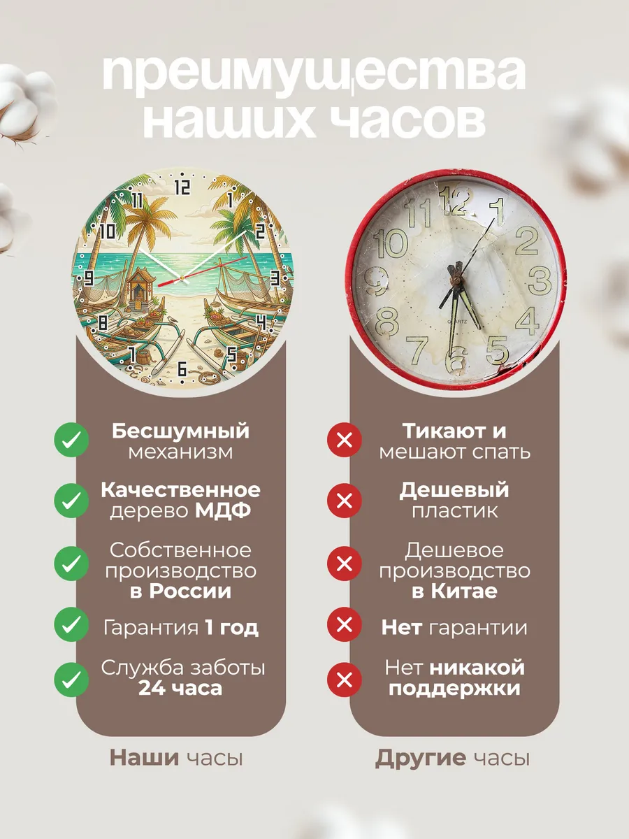 Часы настенные бесшумные Лодки и храм Бали 33 см — фото 10