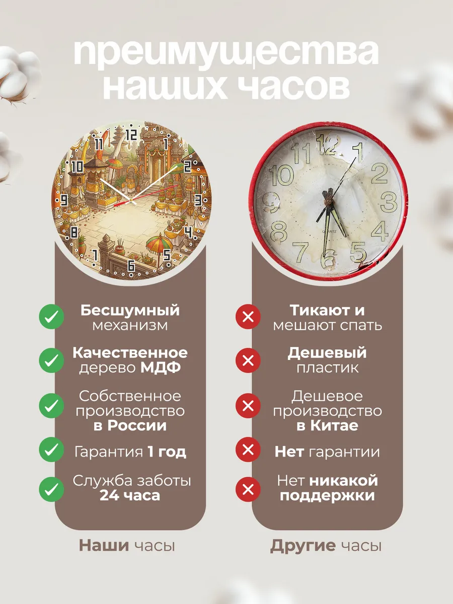 Часы настенные бесшумные Праздник одалан Бали 33 см — фото 10