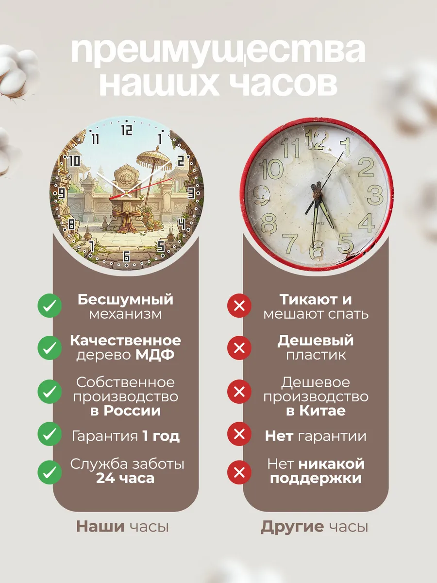 Часы настенные бесшумные Каменный трон лотос 33 см — фото 10