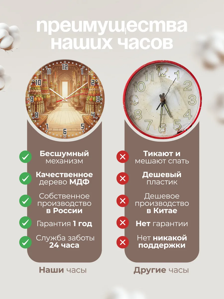 Часы настенные бесшумные Фруктовые башни Бали 33 см — фото 10