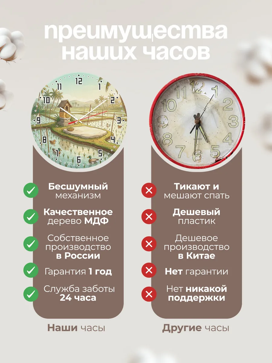 Часы настенные бесшумные Святилище рисовых полей 33 см — фото 10