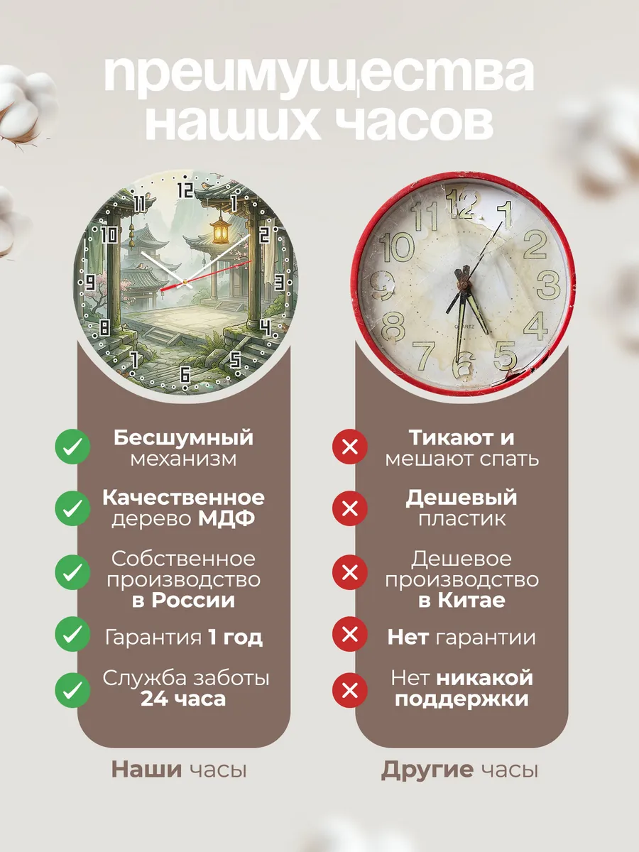 Часы настенные бесшумные Храм в тумане Бали 33 см — фото 10
