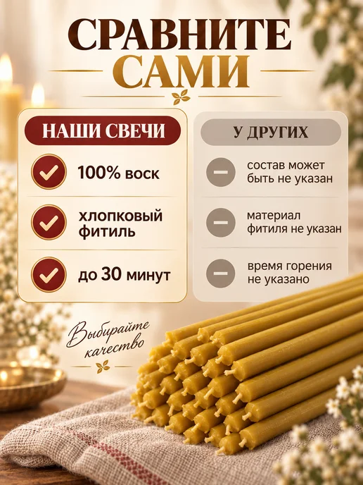 Свечи церковные восковые №100 100 шт, 100 шт, фото 4