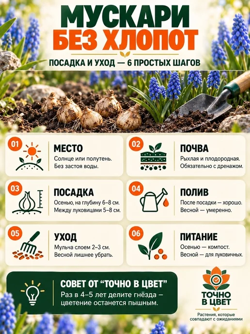 САД ПРОФИ Мускари луковицы Коллекционный Микс для посадки многолетние, 5 шт, фото 2