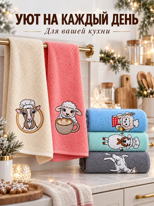BELMARE Новогодние полотенца кухонные символ 2027 года козы, вариант, фото 4