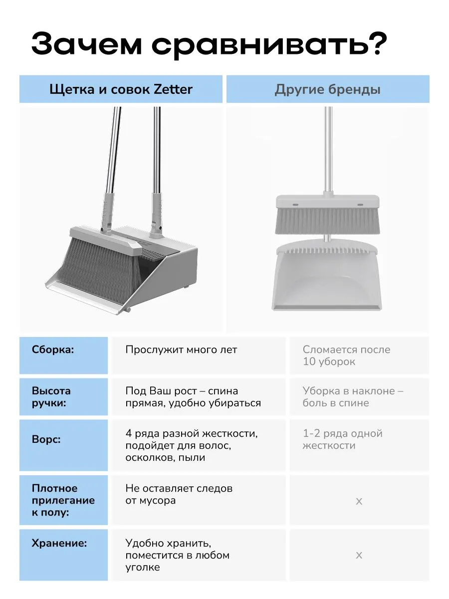 Веник с совком Zetter M, густая щетина, для квартиры - фото 3