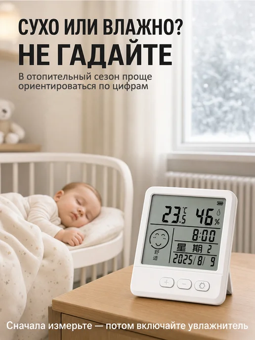 Электронная метеостанция с часами, термометр‑гигрометр, белый, фото 2