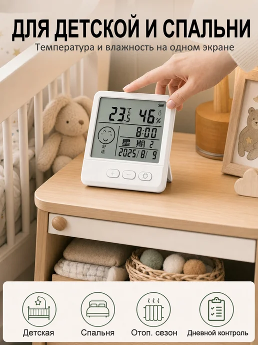 Электронная метеостанция с часами, термометр‑гигрометр, белый, фото 3