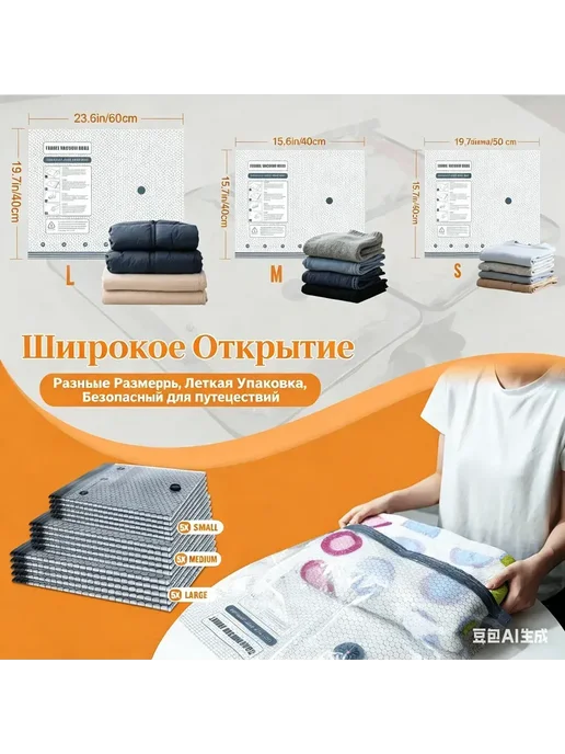 Вакуумные пакеты для одежды в поездки с электронасосом, серый, фото 7