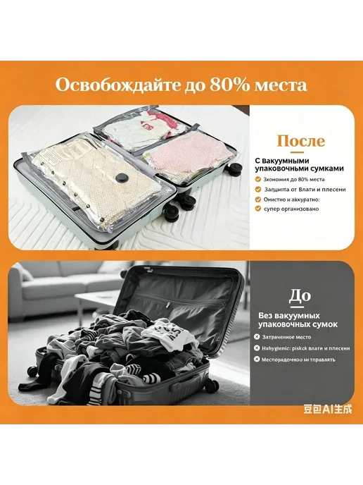 Вакуумные пакеты для одежды в поездки с электронасосом, серый, фото 8