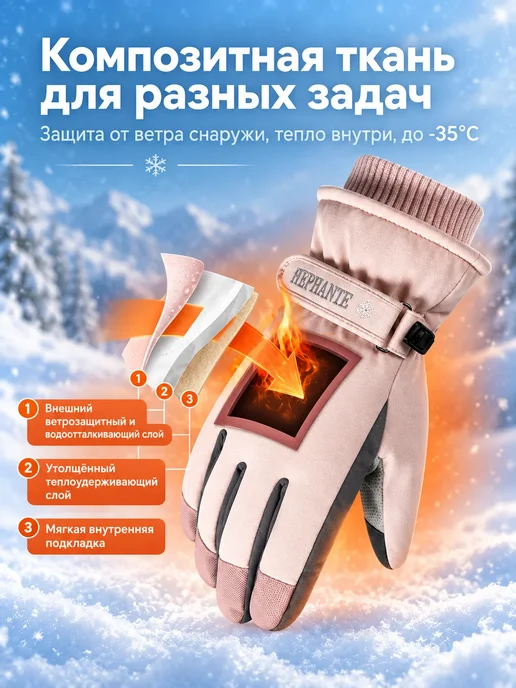 Перчатки теплые флисовые непромокаемые сенсорные, серый, фото 2