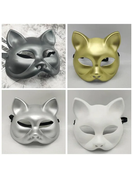 Черная маска кошки на пол-лица, демонстрация, пластик, маска…, черный, фото 3