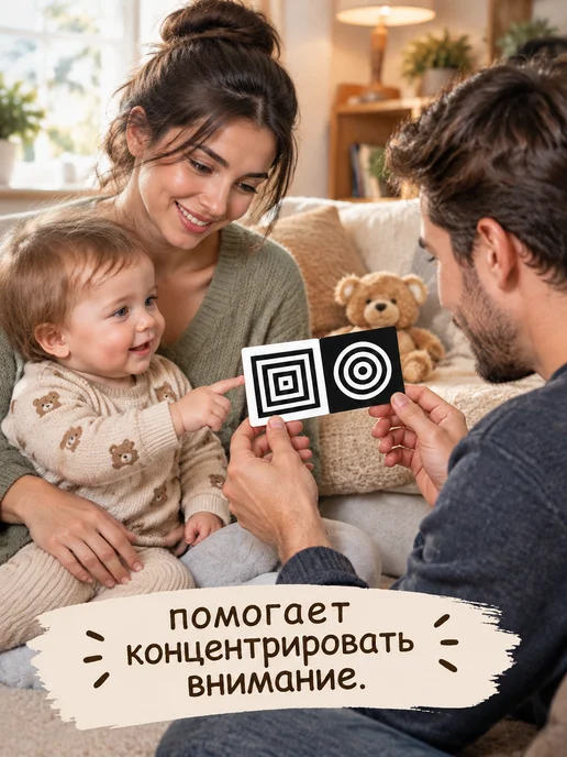 Развивающие черно белые карточки для новорожденных детей, черный, фото 4