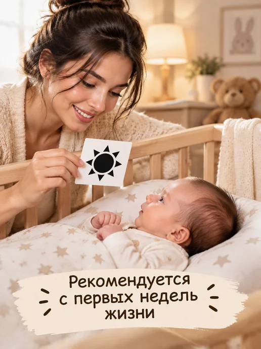 Развивающие черно белые карточки для новорожденных детей, черный, фото 5