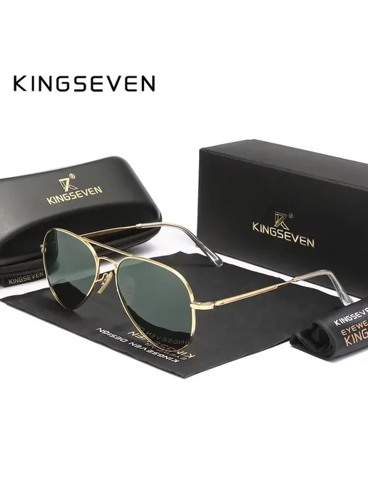 KingSeven Авиатор Солнцезащитные Очки Мужские UV400 C1-Blac, вариант, фото 2