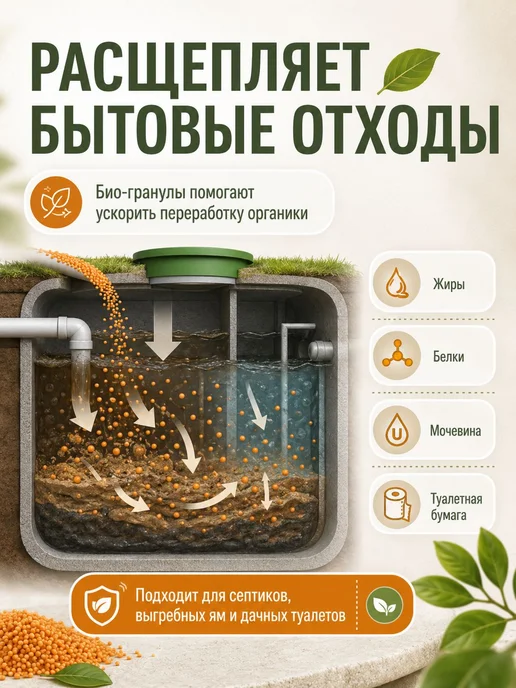 Средство для септика и выгребных ям Зелёный пакет 40 г - био, 40 г, фото 2