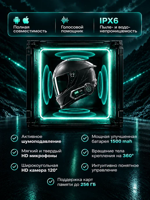 Bluetooth Мотогарнитура в шлем с видеорегистратором, вариант, фото 3