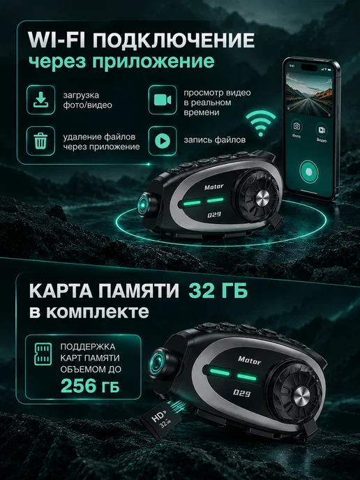 Bluetooth Мотогарнитура в шлем с видеорегистратором, вариант, фото 5