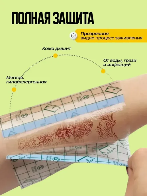 Заживляющая пленка для тату самоклеющаяся самофиксирующаяся, вариант, фото 2