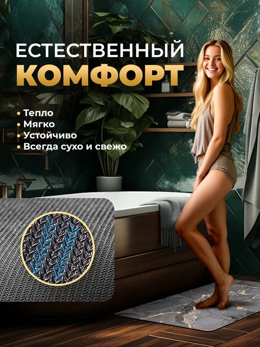 Luxi Co Коврик для ванной противоскользящий быстросохнущий, синий, фото 3