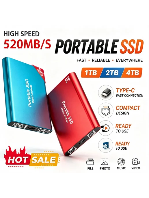 Портативный SSD 12TB, черный, 16 ТБ, фото 2