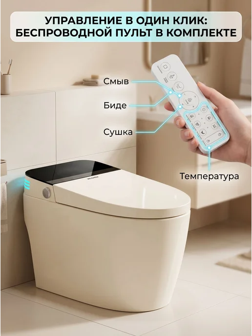 Нет бренда Умный унитаз с биде c подогревом напольный горизонтальный, вариант, фото 2