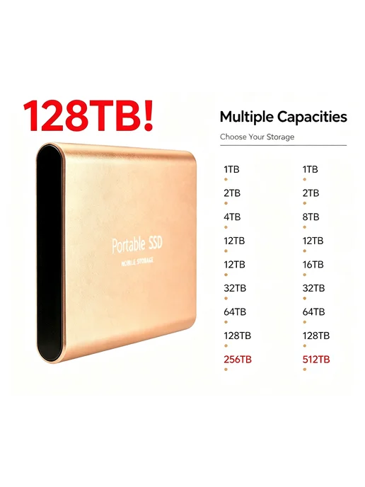 RNABAU Портативный SSD 1-128 ТБ USB 3.1 Черный, 4TB, 1128 ТБ, 4 ТБ, черный, фото 7
