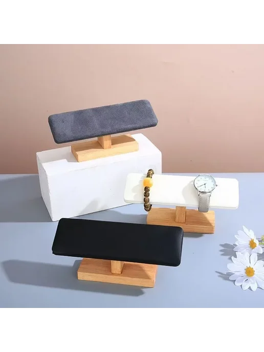 Нет бренда Деревянная подставка для украшений из искусственной кожи Сер, серый, фото 6