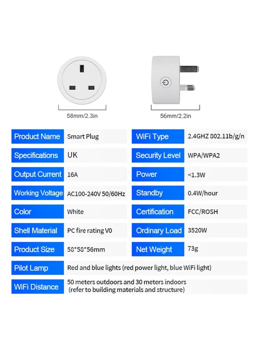 Нет бренда 16A Wi-Fi розетка UK Monitor, голубой, фото 7