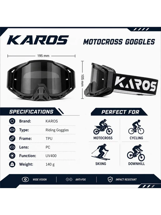 karos Мотоциклетные очки K336 с защитой от ультрафиолета UV4, вариант, фото 7
