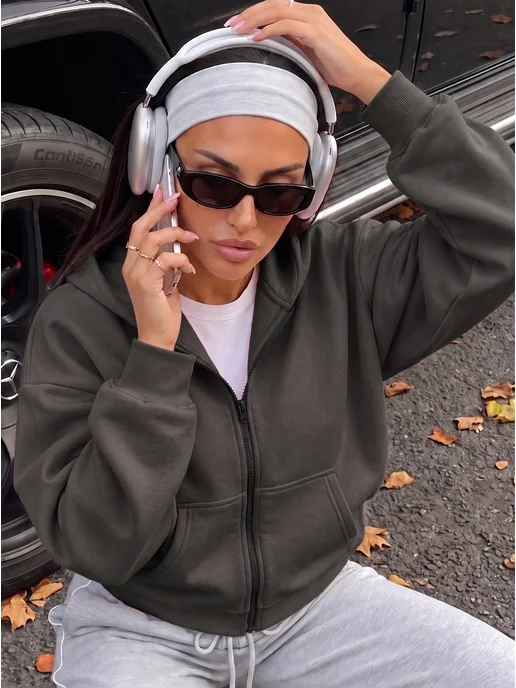 MARFAWOMEN Зип худи с начесом, серый, фото 5