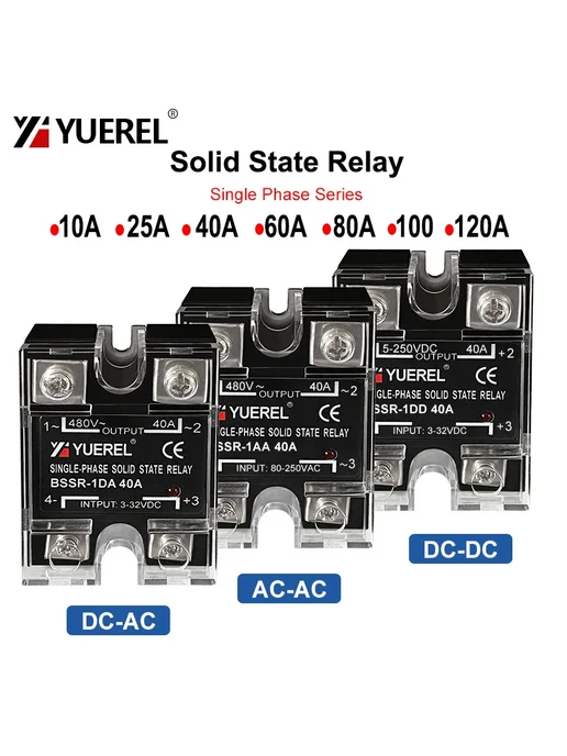 YUEREL Однофазное твердотельное реле BSSR-1DA 60A DC-AC, 10A DC-AC, фото 2