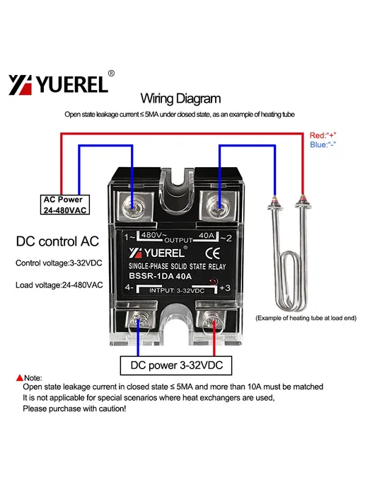 YUEREL Однофазное твердотельное реле BSSR-1DA 60A DC-AC, 10A-120A DC control A, фото 3