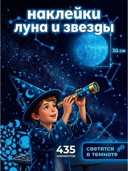 Интерьерные наклейки для детской комнаты светящиеся звезды и, синий