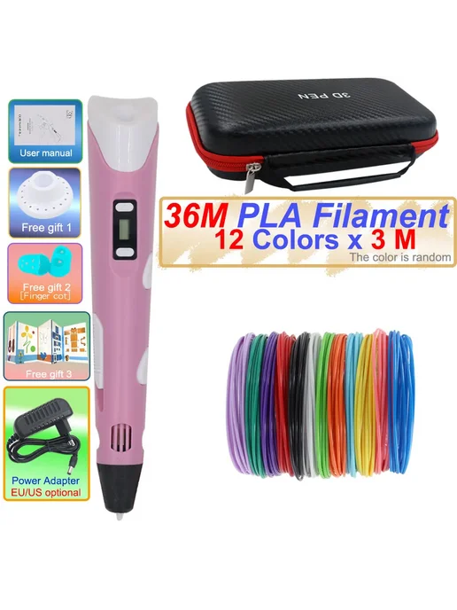 JIZHOU 3D-ручка Pink 9M PLA PLA-филамент, детская PLA 100В-240В вилка