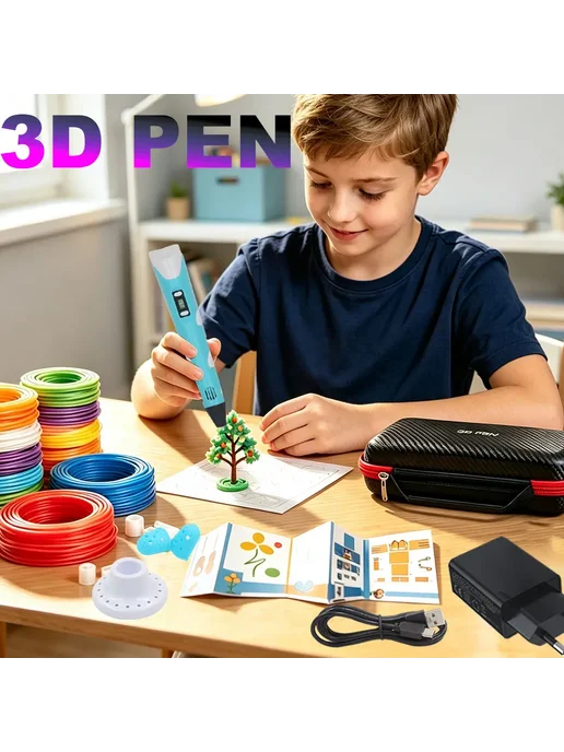 JIZHOU 3D-ручка Pink 9M PLA PLA-филамент, детская PLA 100В-240В вилка, фото 2