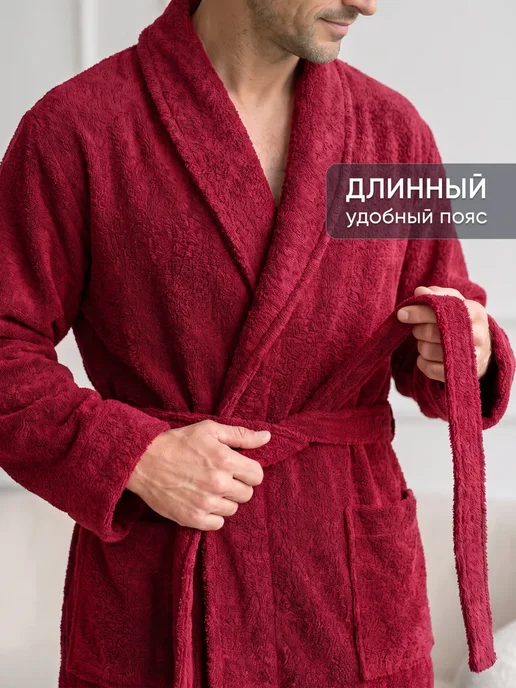 Халат мужской махровый, красный, фото 4