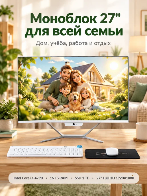 DWO Моноблок 24 дюйма Intel i7 4790 16 Гб RAM, 16 ГБ, 1 ТБ, белый, в упаковке 8,6 кг