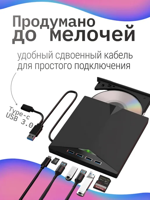 Flossify Внешний дисковод для компьютера и ноутбука, вариант, фото 4