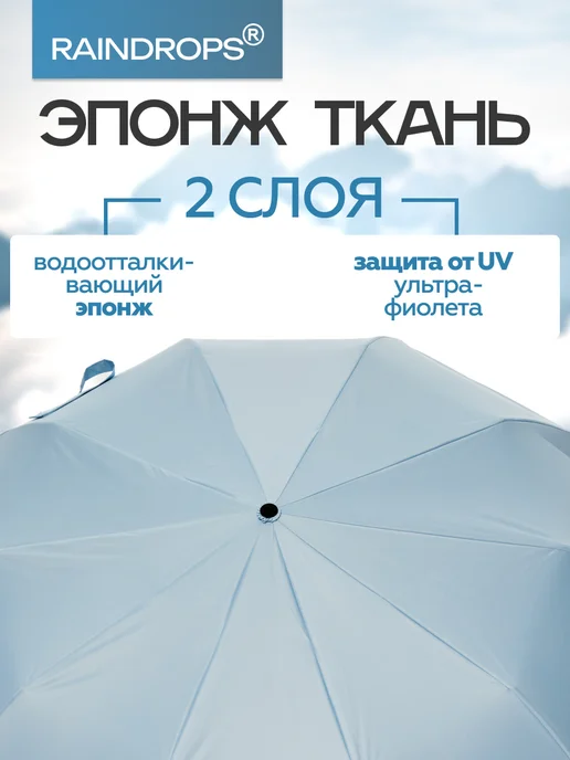 Зонт автомат легкий антиветер складной, голубой, фото 2