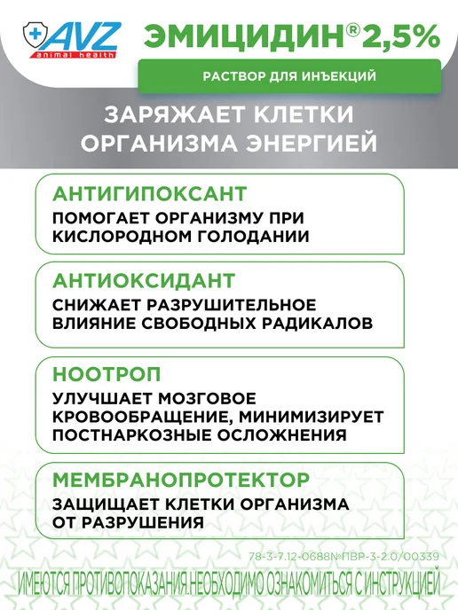 AVZ ЭМИЦИДИН 2,5% раствор для инъекций 10мл, 10 мл, фото 7