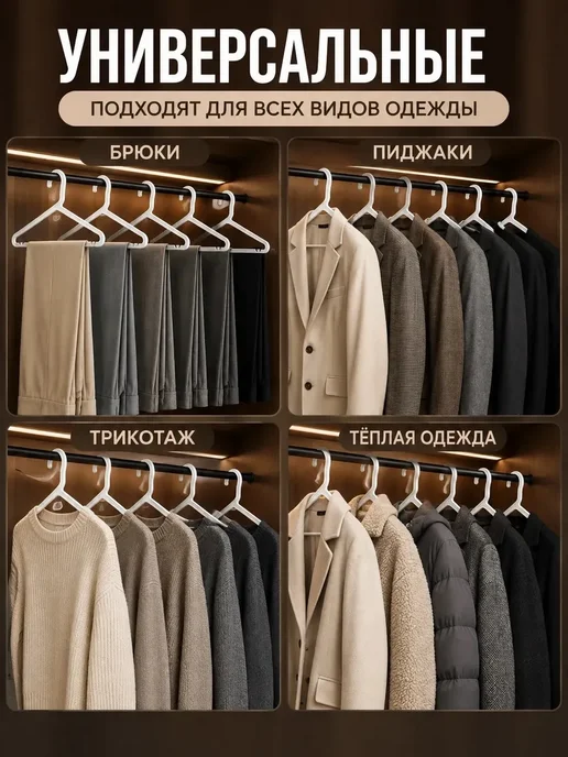 Вешалки для одежды пластиковые черные 33 см набор 10 шт, 10 шт, фото 6
