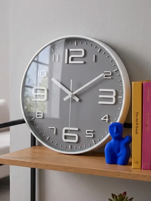 Just Time Часы настенные интерьерные круглые бесшумные для кухни 20 см, белый, фото 2