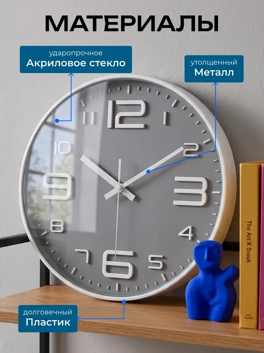 Just Time Часы настенные интерьерные круглые бесшумные для кухни 20 см, белый, фото 5