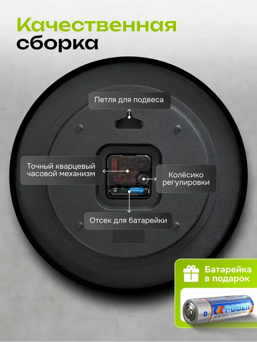 Just Time Часы настенные интерьерные круглые бесшумные для кухни 20 см, вариант, фото 6