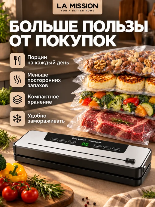 La Mission Вакууматор для продуктов с пакетами, резаком и трубкой, черный, фото 2