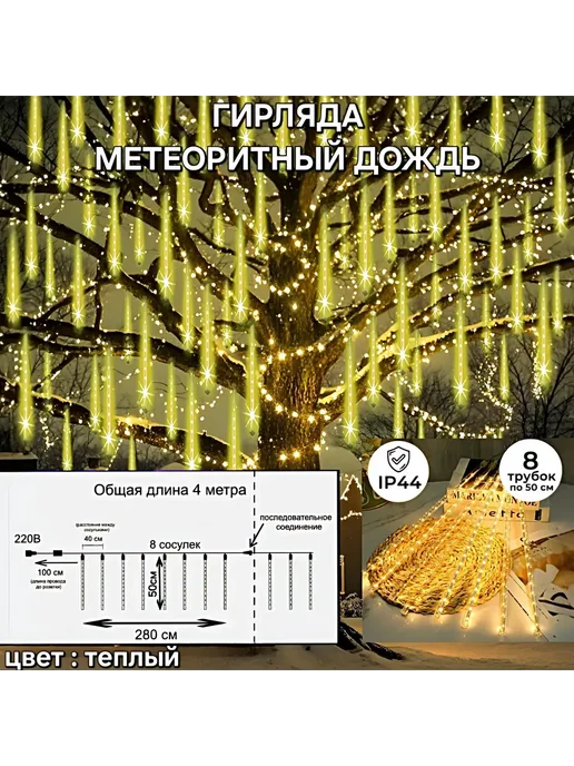 Гирлянда светодиодная метеоритный дождь, тающие сосульки, вариант, фото 2