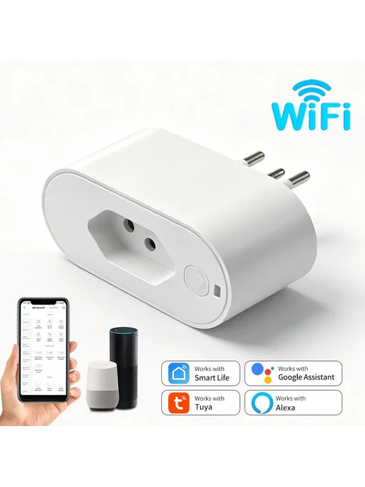 Нет бренда Умная Wi-Fi розетка Tuya Smart Life для Бразилии, белый, фото 2